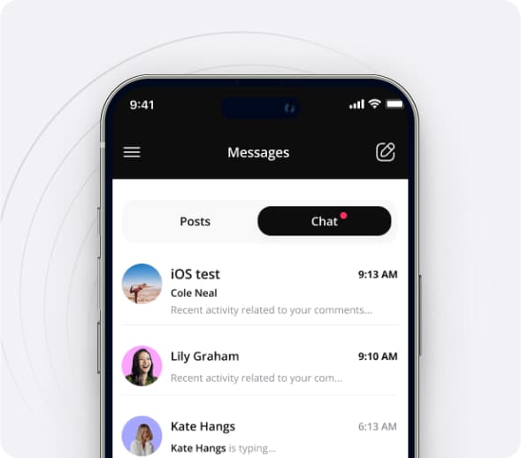 The NetGym app's Messages screen, showing team chats
